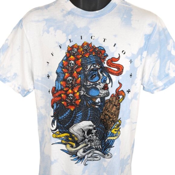 Affliction Other - Affliction Sugar Skull T Shirt Mens Size Medium Blue Black Label Rhinestones